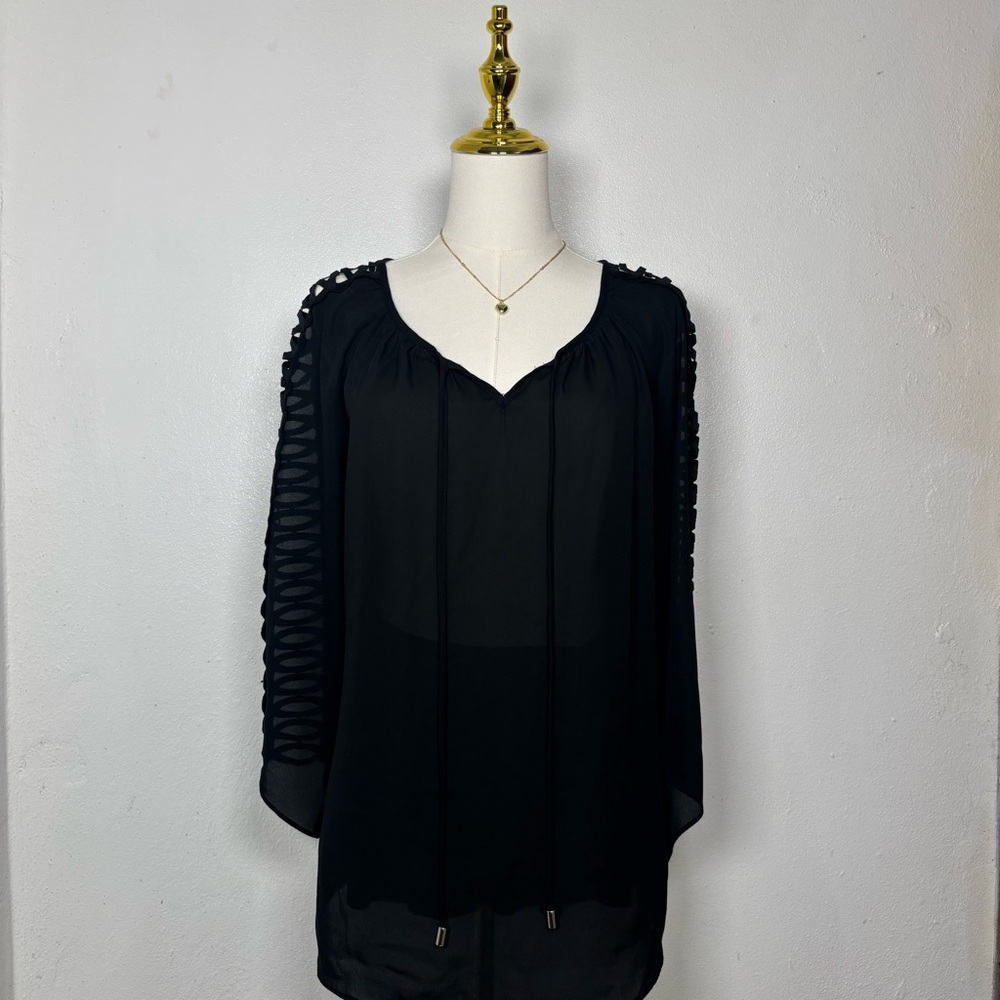 zac & rachel black sheer long sleeve‎ blouse vneck coquette chic whimsigoth glam